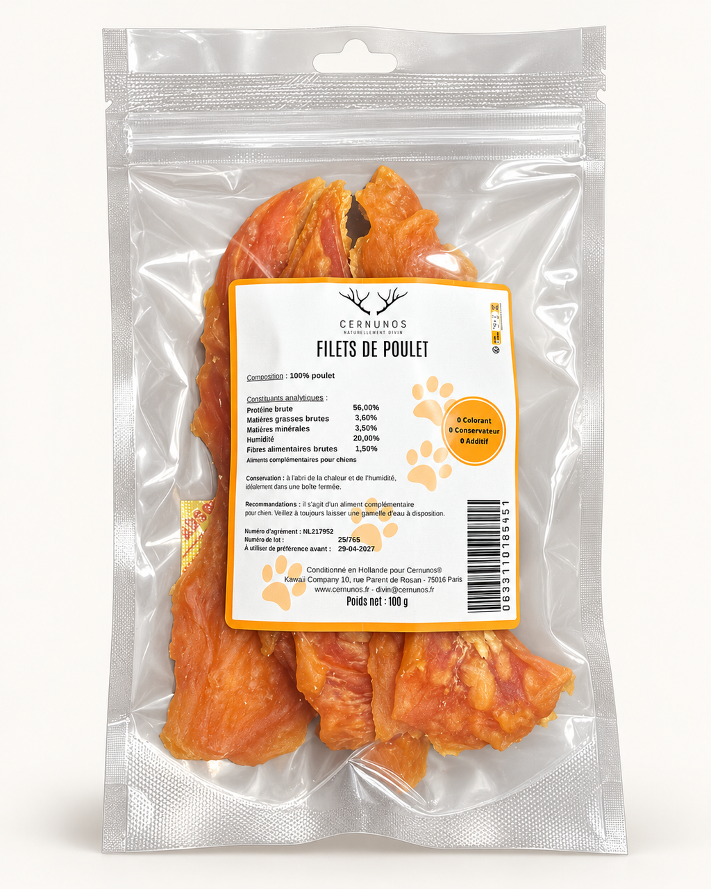 Filet de poulet séché pour chien